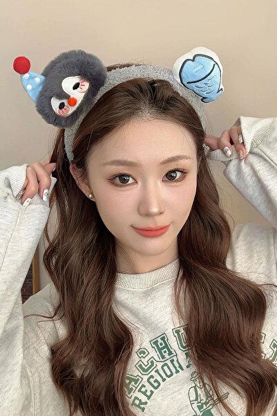 TAKIŞTIR Gri Renk Penguen Ve Balık Detaylı Peluş Taç