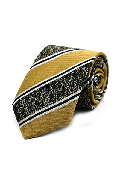 Sade Kravat ربطة عنق ناعمة مخططة باللون الأصفر الخردلي والأسود والأبيض 31714 ...