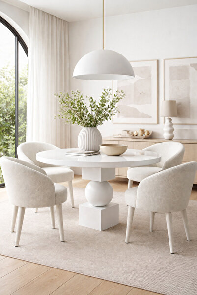 Trihome Masif Ahşap Yuvarlak Yemek Masası | Top Ayaklı Özgün Tasarım | Modern...