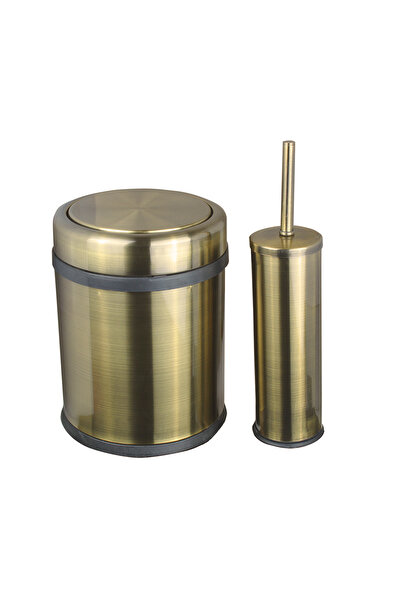 FKN Antique Trash Can with Swinging Lid 8 Liters - Bathroom Set with Toilet B...