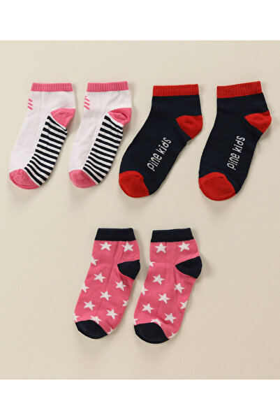 Pine kids Cotton Nylon Ankle Length Socks Br& Text Stripes&Stars Design (Pack...