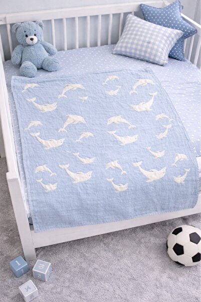 Mulberry Double-Sided Muslin Baby Blanket with Dolphin Pattern, Soft and Brea...