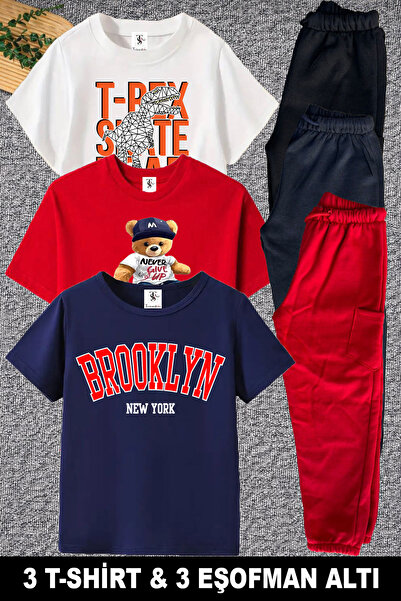 twins tailors Dinosaur and Brooklyn Printed 3-Pack White-Red-Navy Blue Unisex...