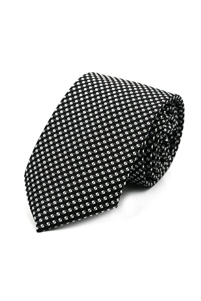 Sade Kravat Siyah Beyaz Küçük Desenli Kravat 32597 Siyah