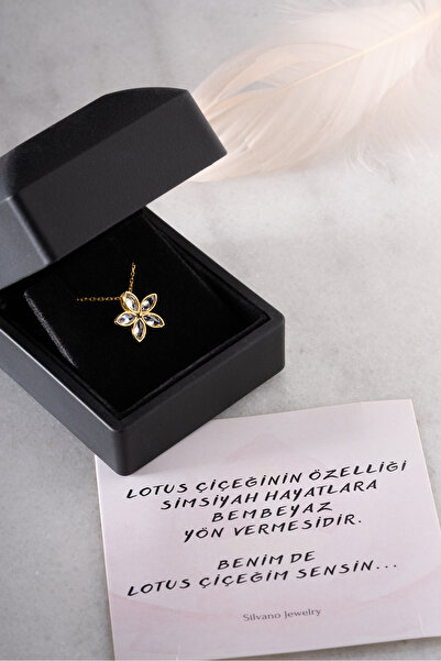 Silvano Jewelry 925 Ayar Gümüş Işıklı Kutu Altın Kaplama Nergis Kolye