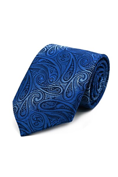 Sade Kravat Saks Mavi Lacivert Şal Desenli Kravat 32701 Saks Mavisi