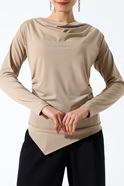 Sabr Sandy Degaje Yaka Ruched Detail Asymmetric Long Sleeve Blouse – Casual &...