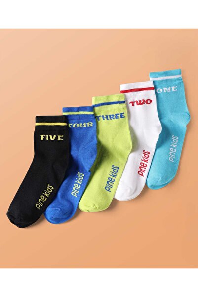 Pine kids Knit Ankle Length Socks with Numbers Design (Pack of 5) - Assorted