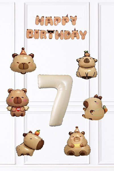 PEKSHOP Kapibara Doğum Günü Süsleme Seti Balon ve Banner Seti