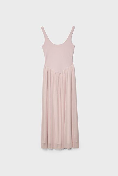 Stradivarius Two-material tulle midi dress