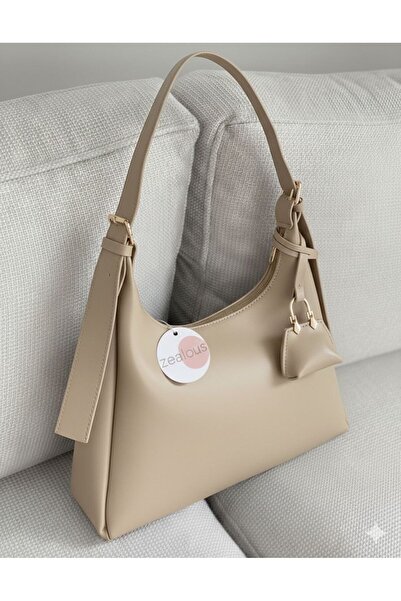 Zealous Geantă de umăr neagră din piele sintetică pentru femei, cu detaliu cu...