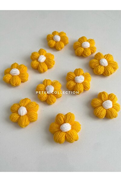 Petek Collection Floare pufosă, Motive tricotate cu margarete galbene (10 buc...