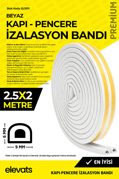 Elevats Premium Beyaz Kapı Pencere Fitili Yalıtım Bandı | Yapışkanlı Kapı Pen...
