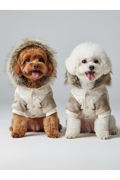 Kemique معطف شتوي للكلاب بلون كريمي بنمط التمويه الكريمي