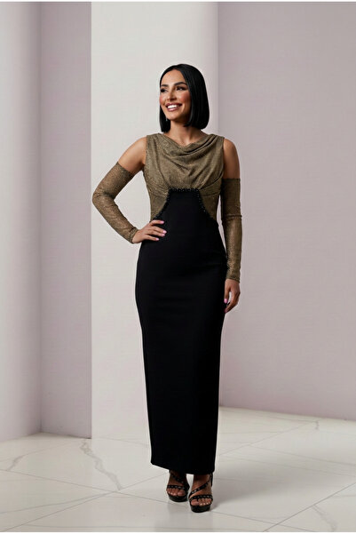 ALFUDO Moda Collection Degaje Collar Evening Dress with Gloves