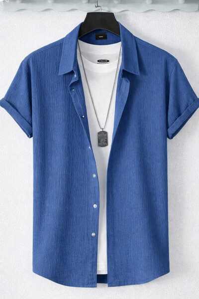 BRLKN Boyfriend Fit Waffle Fabric Alaçatı Style Unisex Wrinkled Short Sleeve ...