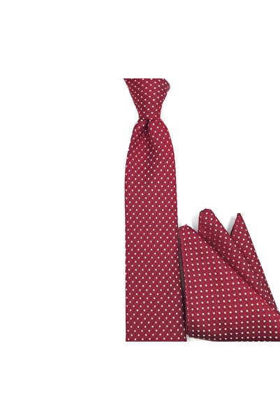 Sade Kravat Koyu Kırmızı Krem Nokta Puantiyeli Kravat 32710 Kırmızı