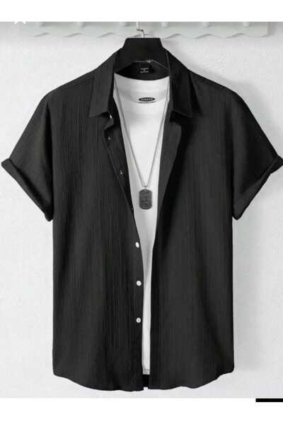 BRLKN Boyfriend Fit Waffle Fabric Alaçatı Style Unisex Wrinkled Short Sleeve ...