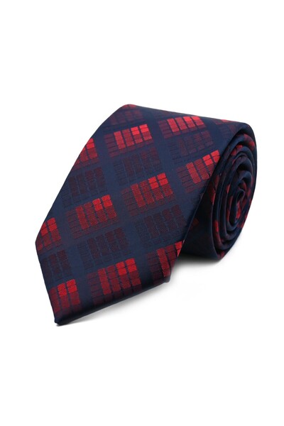 Sade Kravat ربطة عنق منقوشة مربعة باللون الأزرق الداكن والأحمر العنابي 31730 ...