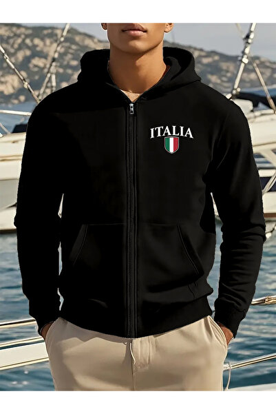 Deocept Unisex Printed Zippered Hooded Pocket Sweatshirt Jacket