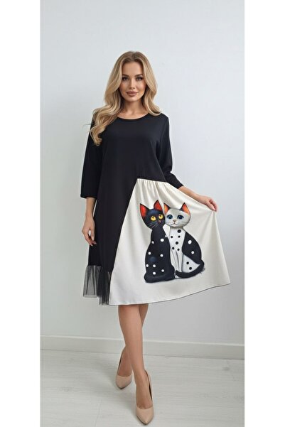 MAXORA SHOP Fantasy Dress with Colorful Prints and Lace Trim