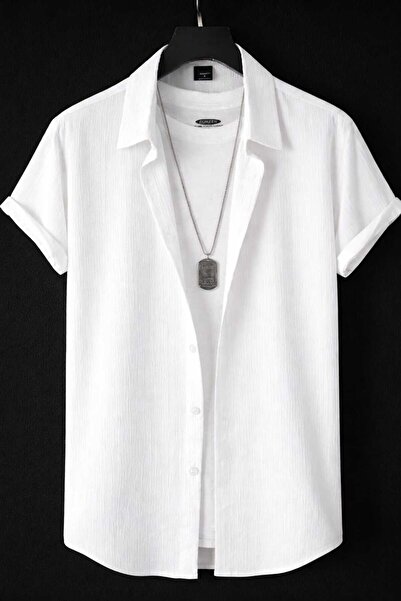 BRLKN Boyfriend Fit Waffle Fabric Alaçatı Style Unisex Wrinkled Short Sleeve ...