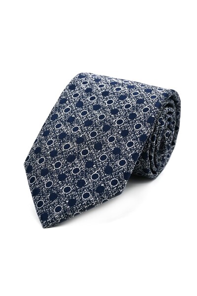 Sade Kravat Lacivert Beyaz Özel Dokuma Nokta Puantyeli Kravat 32577 Lacivert