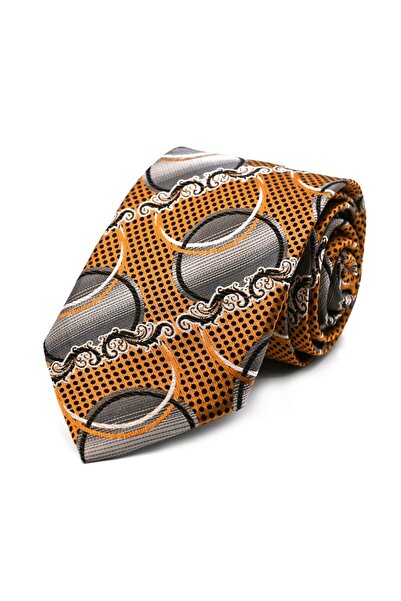 Sade Kravat ربطة عنق منقوشة خاصة باللون الأصفر الخردلي والرمادي 31846 خردل