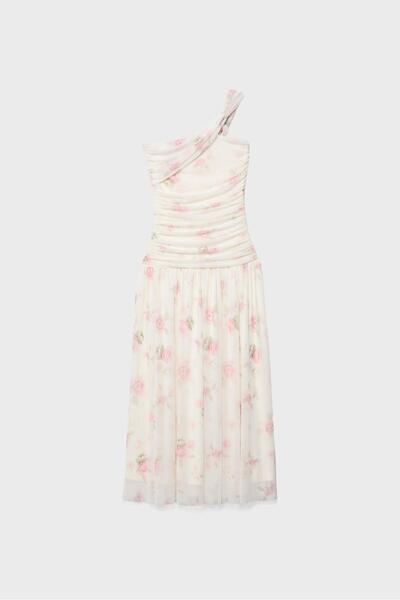 Stradivarius Tulle midi dress with an asymmetric neckline