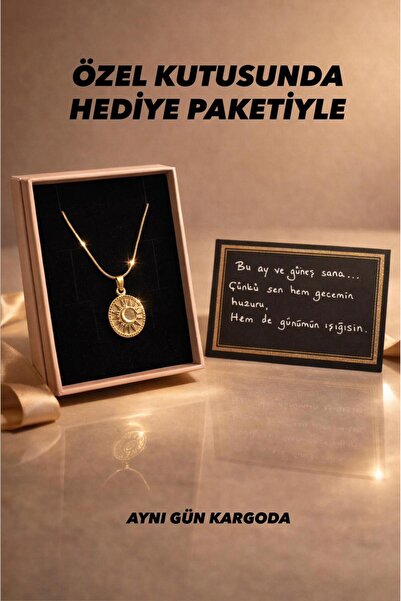 BEREN KILIÇ Gold Madalyon Çelik Kolye 45 cm Hediye Arkadaşa Sevgiliye Hediye