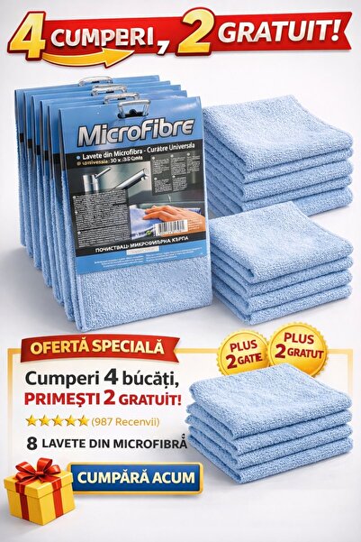 microfibre Lavete din Microfibră – 30 x 30 cm, Set 6 bucăți (Cumperi 4, Prime...