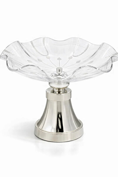 Urbanza Luxury Crystal Style Serving Bowl with Silver Stand, Fruit Dessert Ca...