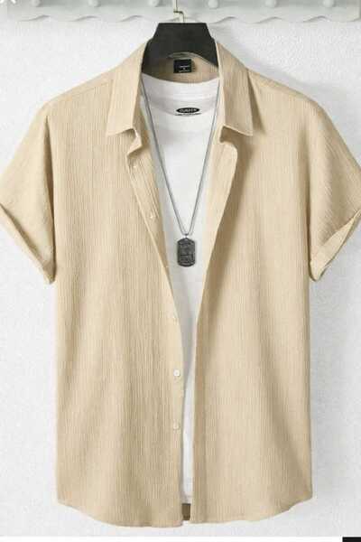 BRLKN Boyfriend Fit Waffle Fabric Alaçatı Style Unisex Wrinkled Short Sleeve ...