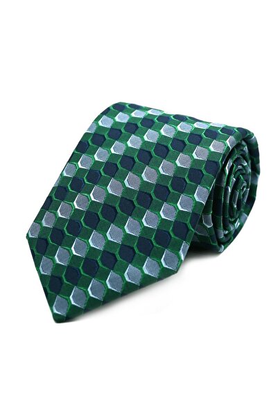 Sade Kravat Green Navy Blue Gray Special Woven Small Patterned Tie 32514 Green