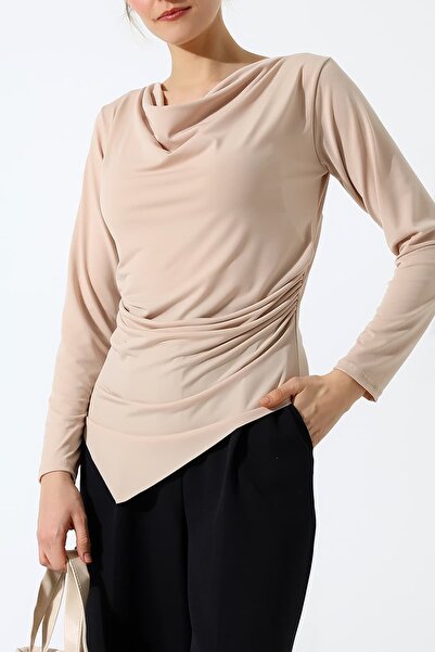 Sabr Sandy Degaje Yaka Ruched Detail Asymmetric Long Sleeve Blouse – Casual &...