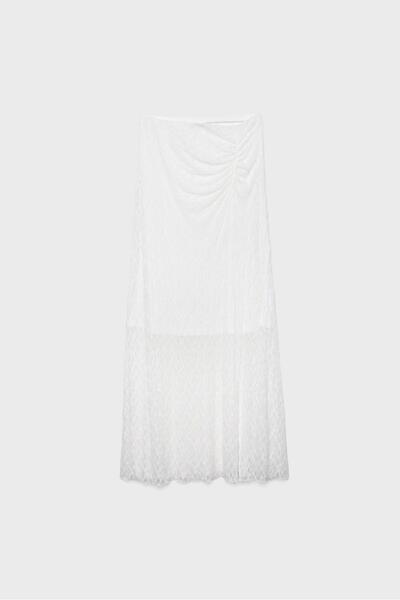 Stradivarius Gathered lace midi skirt