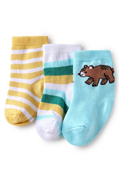 Cute Walk by Babyhug جوارب مضادة للبكتيريا بطول الكاحل، مخططة، عبوة من 3 أزوا...