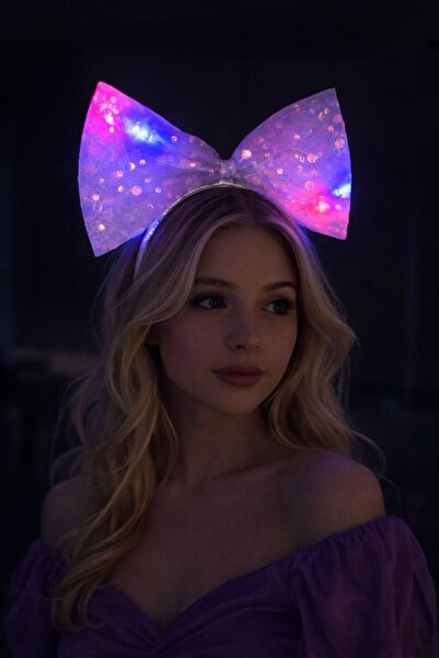 TAKIŞTIR Lila Renk Pullu Kurdele Figürlü Işıklı Taç