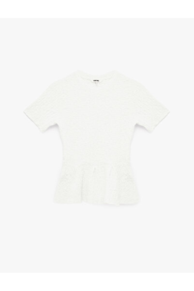 Koton slim fit guler rotund Bluză peplum texturată cu mânecă scurtă