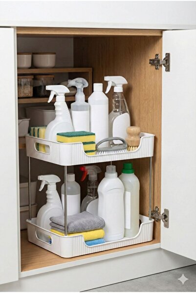 Lilya Home 2-Tier Multi-Purpose Makeup Organizer - Jewelry Organizer Bathroom Shelf Shampoo Holder White
