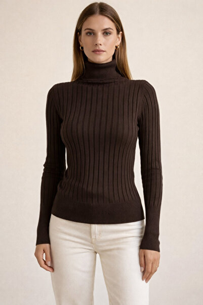 Kirazgym Corded Fabric Knitwear Sweater Turtleneck - Brown