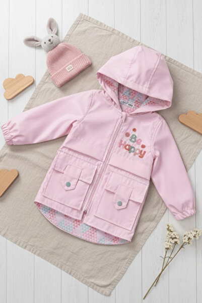 BABYİLAY Girl's Pink Raincoat Waterproof Hooded Raincoat Coat