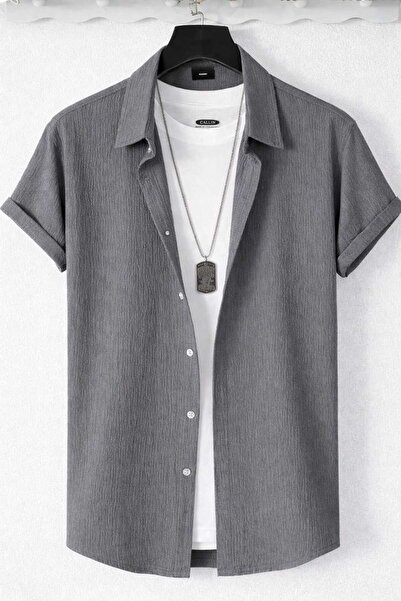 BRLKN Boyfriend Fit Waffle Fabric Alaçatı Style Unisex Wrinkled Short Sleeve ...