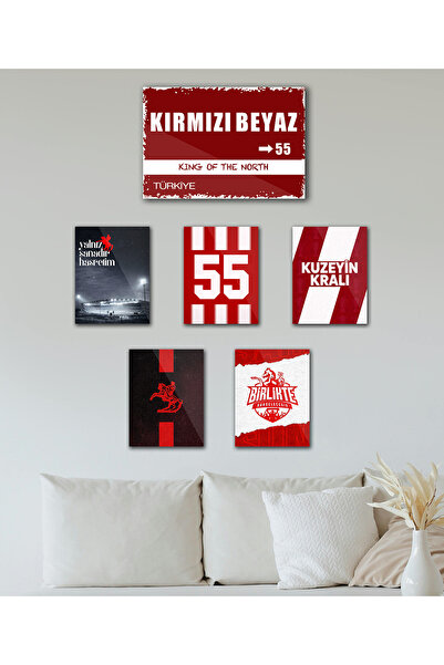 TABLOX 6 Parça Kırmızı Beyaz Karadeniz "śåmśuņspøř" Taraftar Sözleri Futbol D...