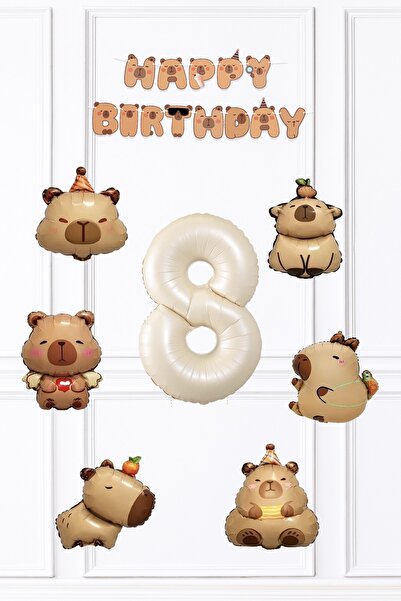 PEKSHOP Kapibara Doğum Günü Süsleme Seti Balon ve Banner Seti
