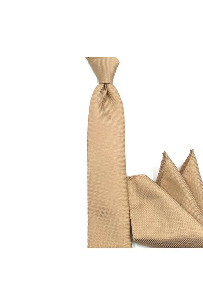 Sade Kravat ربطة عنق رفيعة سادة بلون بيج ذهبي 31515 بيج