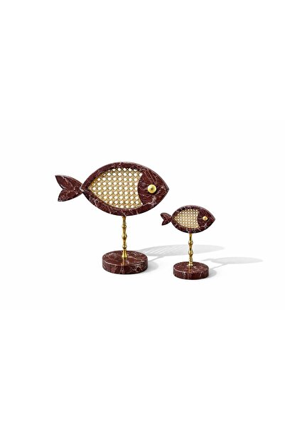 Modestmar Rosso Levanto Mermer & Doğal Hazeran Dekoratif Balık Biblo Seti