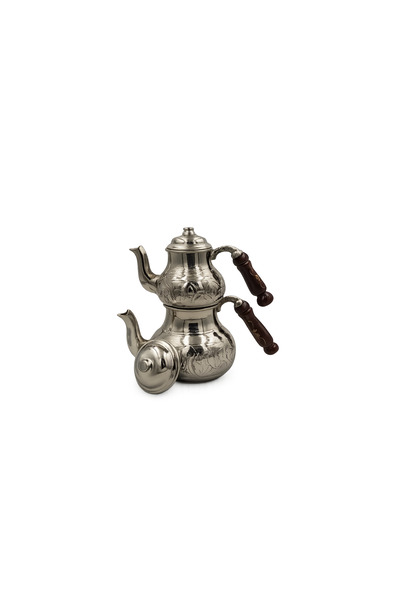 Generic Turkish Double Teapot with Wooden Handles – 2 Lids, Can Be Used Separ...