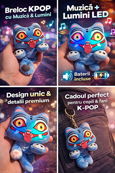 K-POP Breloc Jucărie Plush KPOP Demon Hunters 20 cm – Muzică, Lumini LED, Bat...