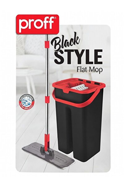 Proff Black Style – Flat Mop with Bucket 13.5L, 100% Microfiber, Easy Wring